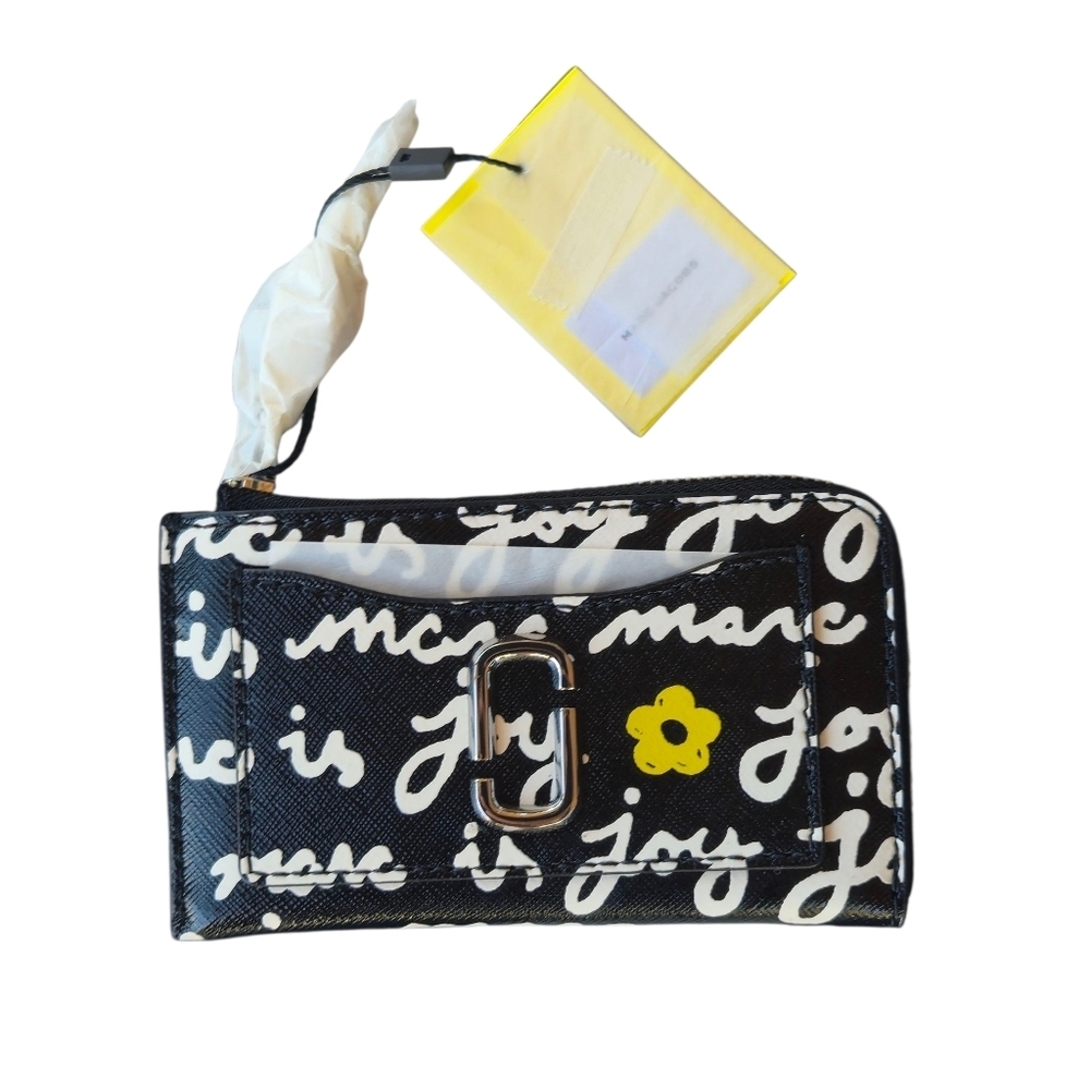 Marc Jacobs Black and White Patterned Wallet with Yellow Accents